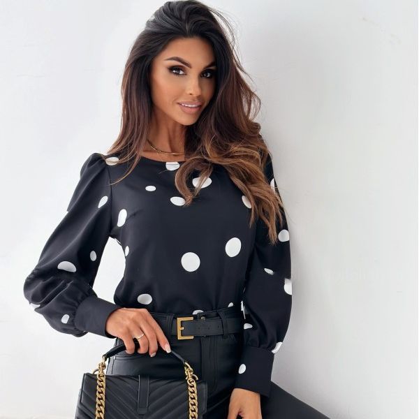Damen Bluse mit Puffärmeln und Punkten Drune
