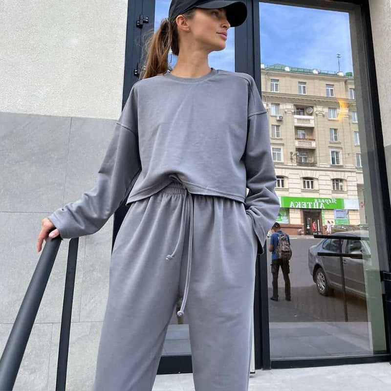 Damen elegantes und lässiges Jogging-Set mit Taillenzug Drune