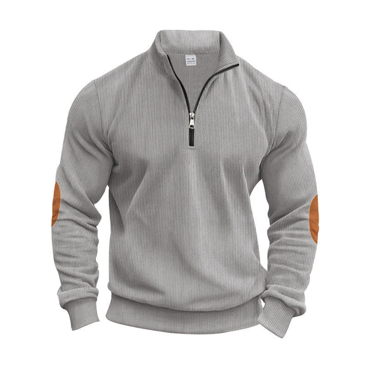 Herren Strickpullover mit modernem Reißverschluss und eleganten Ellbogenpatches Drune