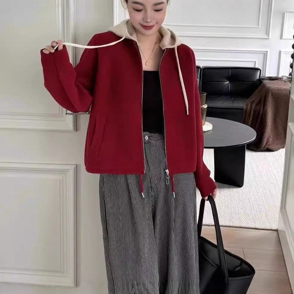 Damen modische Steppjacke mit Kapuze und doppeltem Reißverschluss Drune