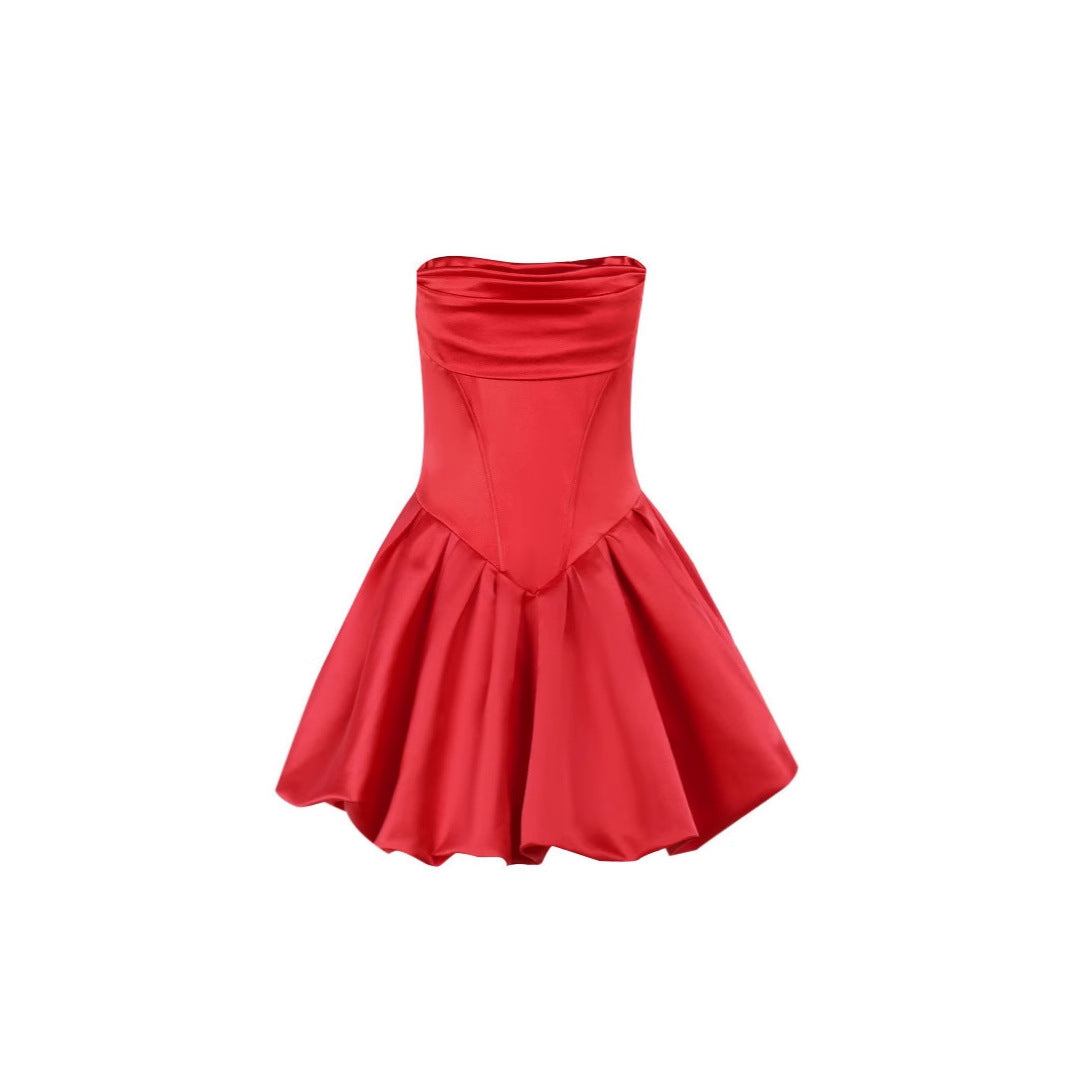 Damen Rüschensminikleid mit schulterfreiem Design und voluminösem Rock Drune