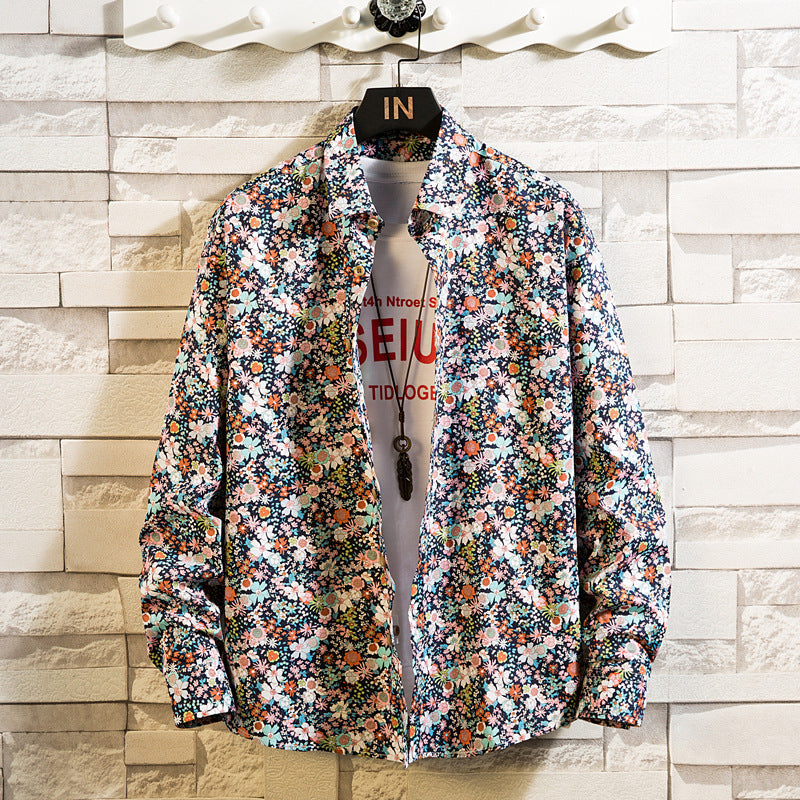 Herren nan florales Freizeit-Hemd mit Kentkragen, durchgehender Knopfleiste und leichtem Baumwollmix Drune
