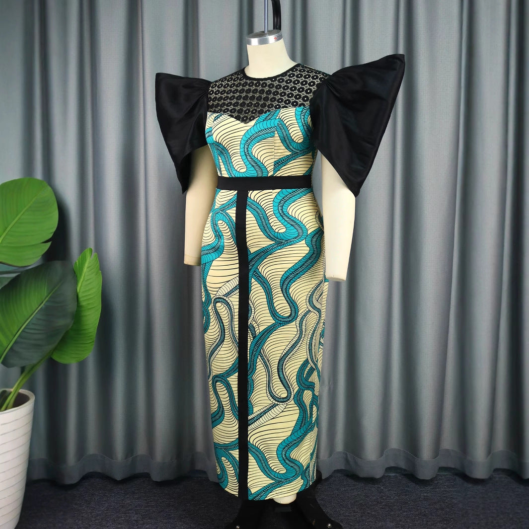 Damen Elegant designendes Maxikleid mit auffälligen Puffärmeln Drune