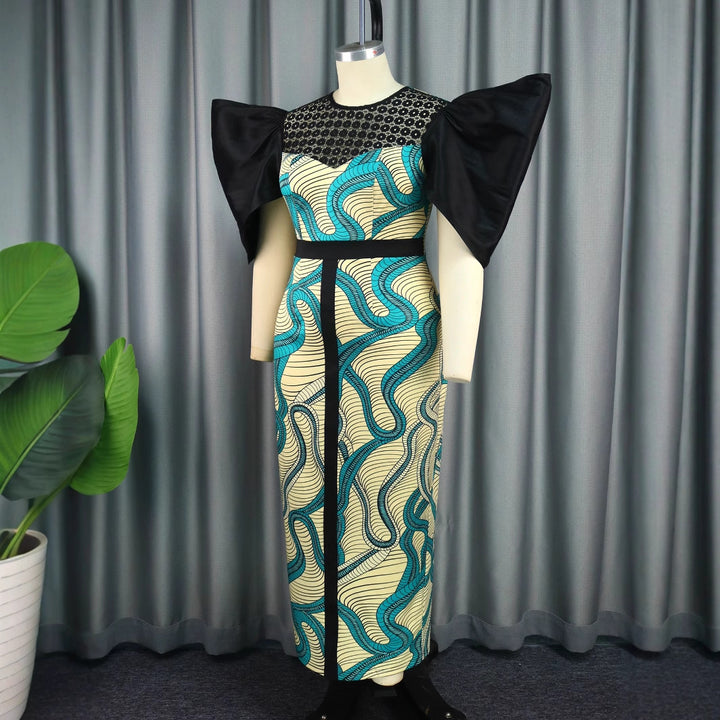 Damen Elegantes Maxikleid mit Volumenärmel und einzigartigem Muster Drune