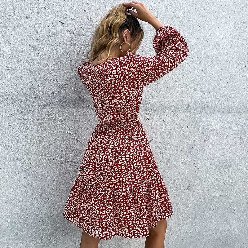 Damen Hemdblusenkleid mit elastischem Taillengürtel und modischem Leomuster Drune