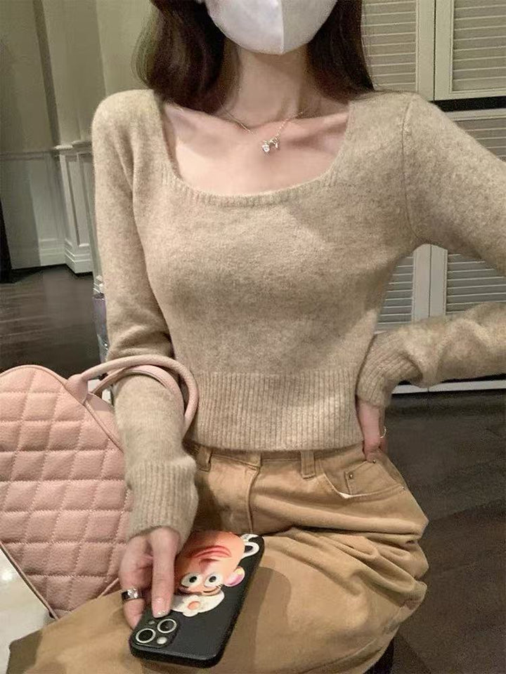 Damen modischer Pullover mit breitem Rundhalsausschnitt und feiner Struktur Drune