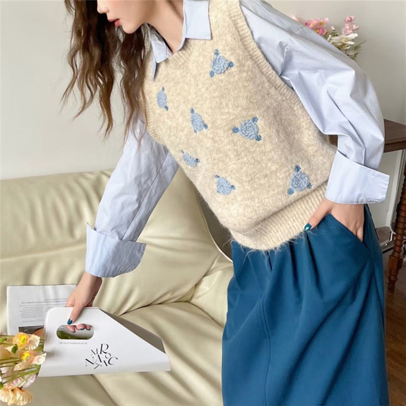 Damen Strickpullover mit floralem Muster Drune