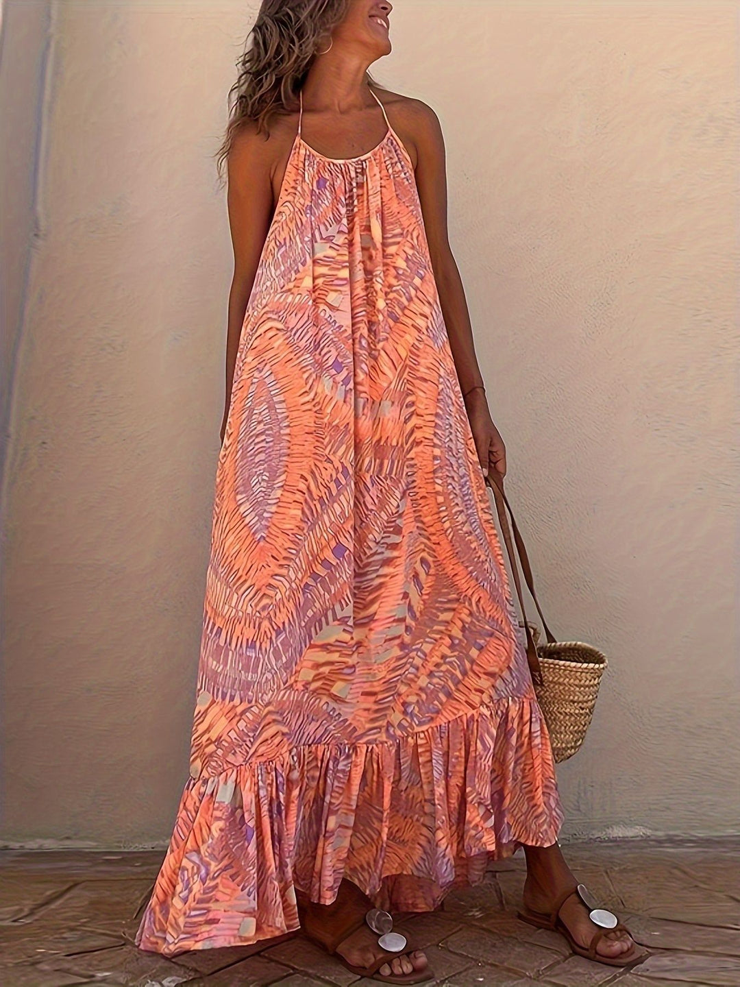 Damen Maxi Sommerkleid mit Rüschen Drune