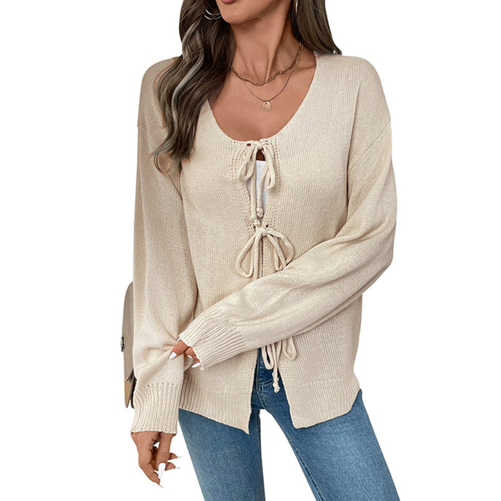 Damen lässiger Strickpullover mit verstellbarem Kordelzug und femininer Silhouette Drune