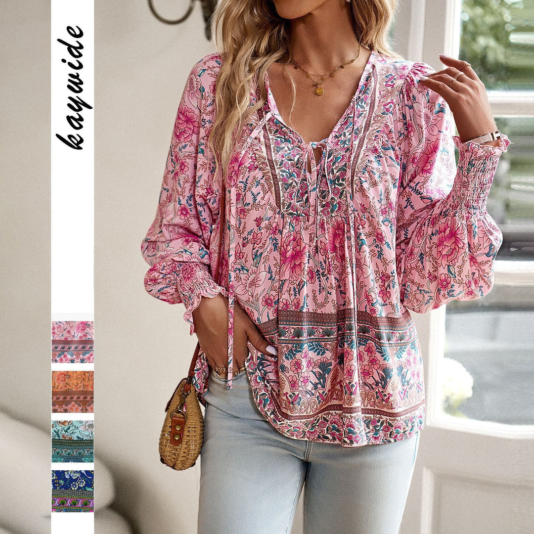 Damen luftige Bluse mit raffiniertem floralem Design und lockerem Schnitt Drune