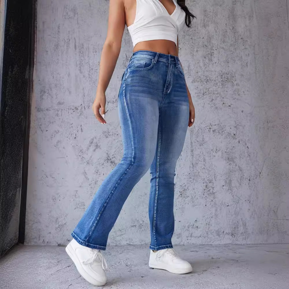 Damen Bootcut Jeans mit hoher Taille und leichtem Used-Look Drune