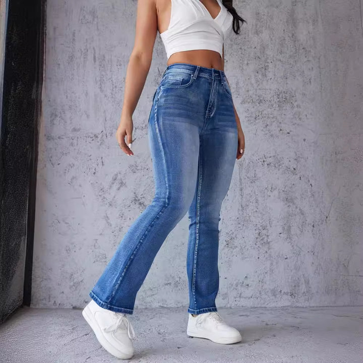 Damen Bootcut Jeans mit hoher Taille und leichtem Used-Look Drune