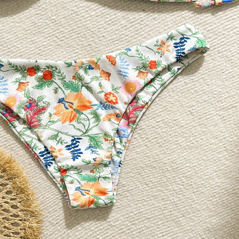 Damen Verschnörkelter Bikini mit floralem Design Drune
