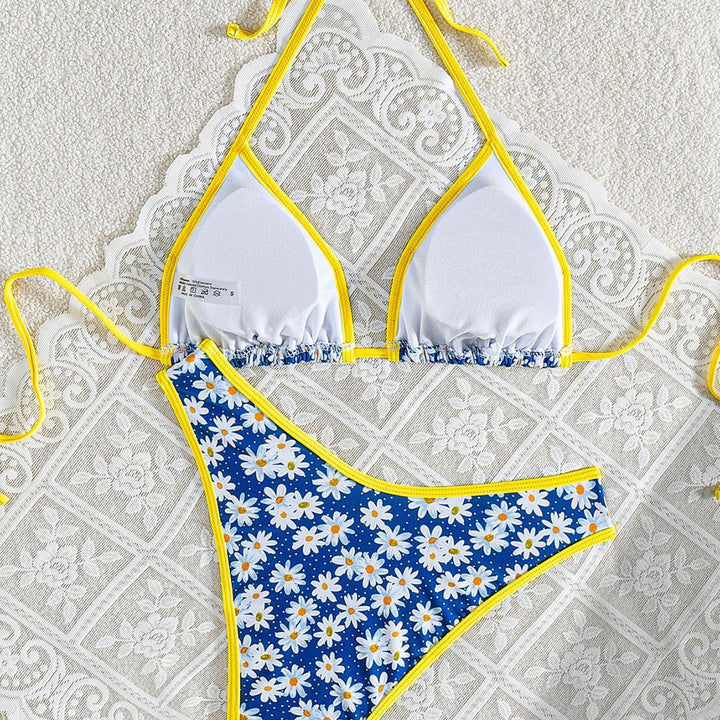 Damen Blumenmuster Bikini-Set mit verstellbaren Trägern und hohem Beinausschnitt Drune