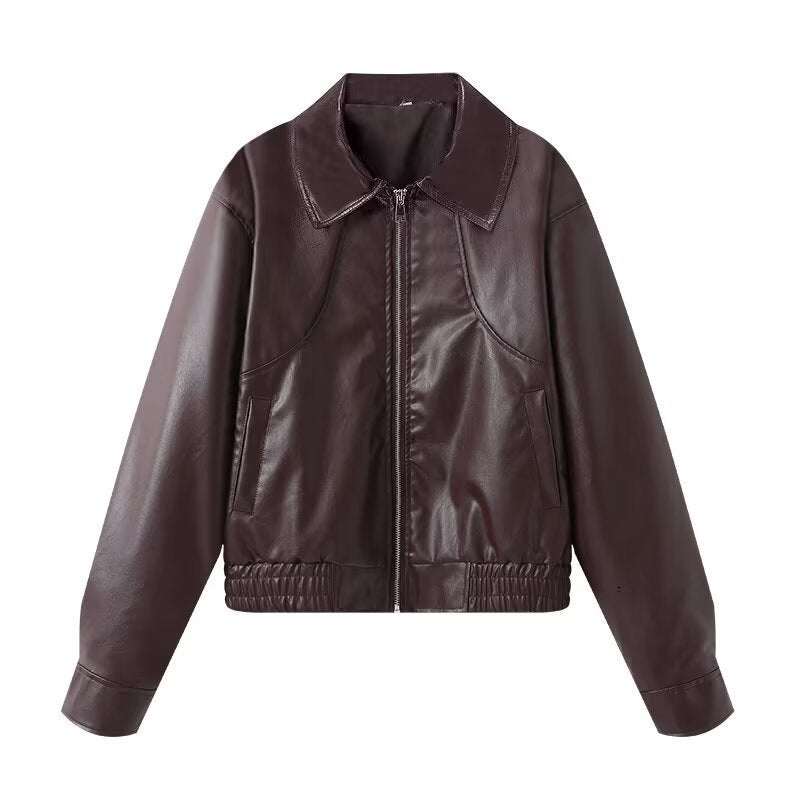 Damen Kunstleder Bikerjacke mit elastischem Bund und schlichten Taschen Drune