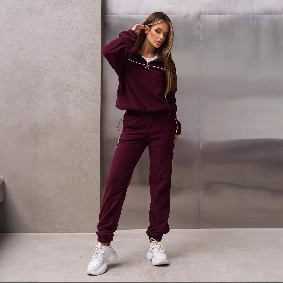 Damen Kuscheliges Fleece-Outfit mit Reißverschluss Drune