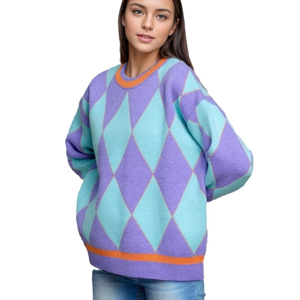 Damen Großer Pullover im Rauten-Muster mit minimalistischer Passform Drune