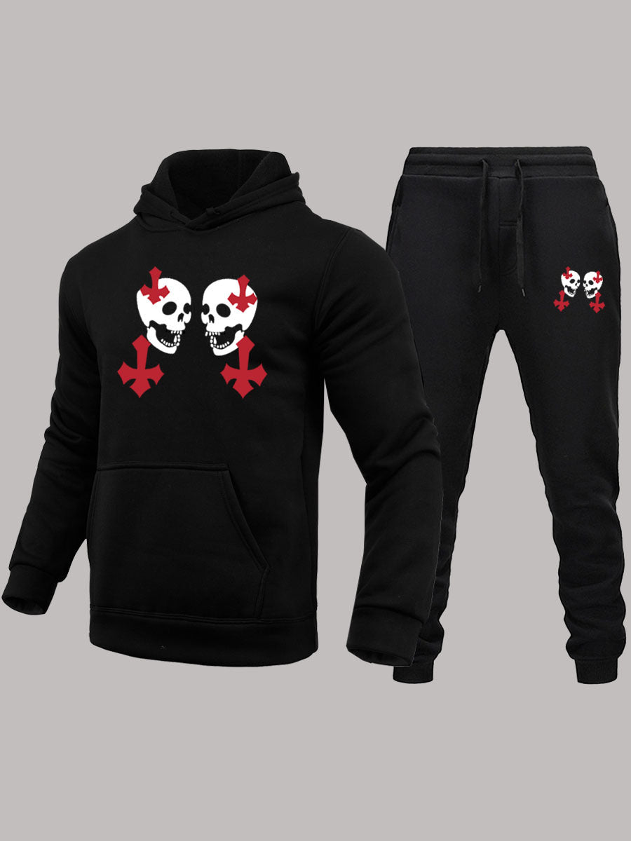 Damen Sportliches Hoodie- und Jogginghose-Set mit kreativem Totenkopfdesign Drune