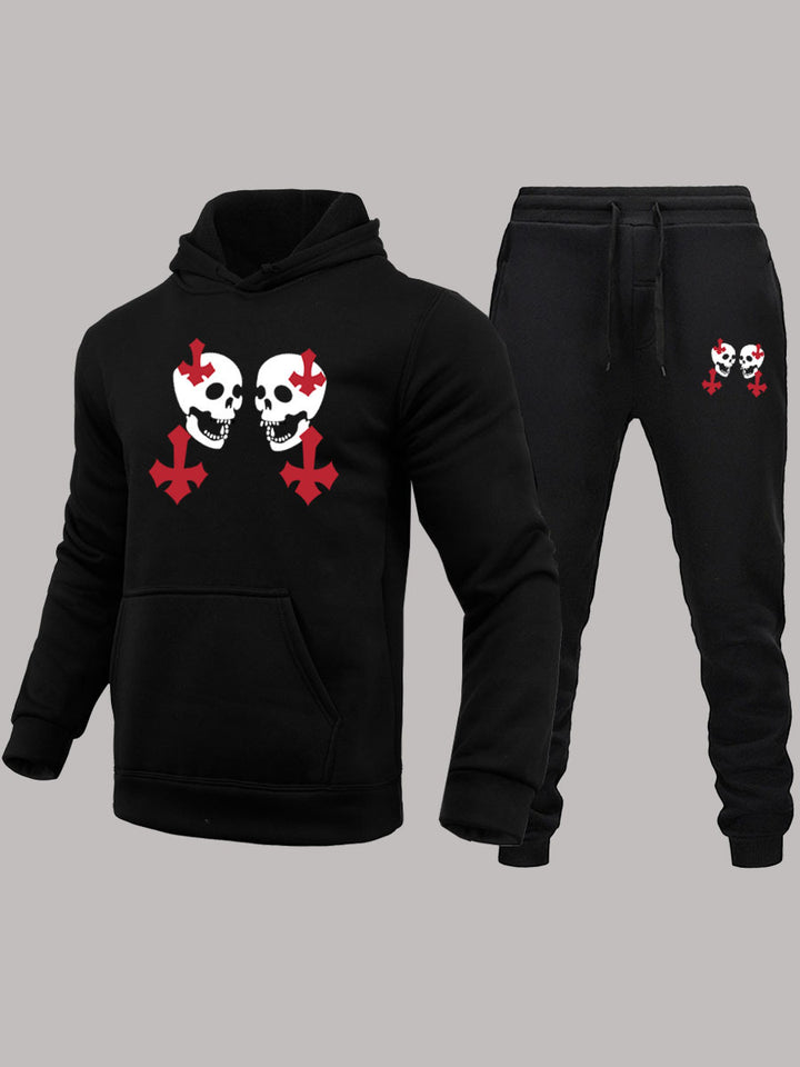 Damen Sportliches Hoodie- und Jogginghose-Set mit kreativem Totenkopfdesign Drune