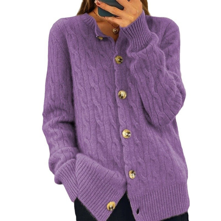 Damen Kaschmir Strickjacke mit Knopfverschluss und strukturiertem Zopfmuster Drune