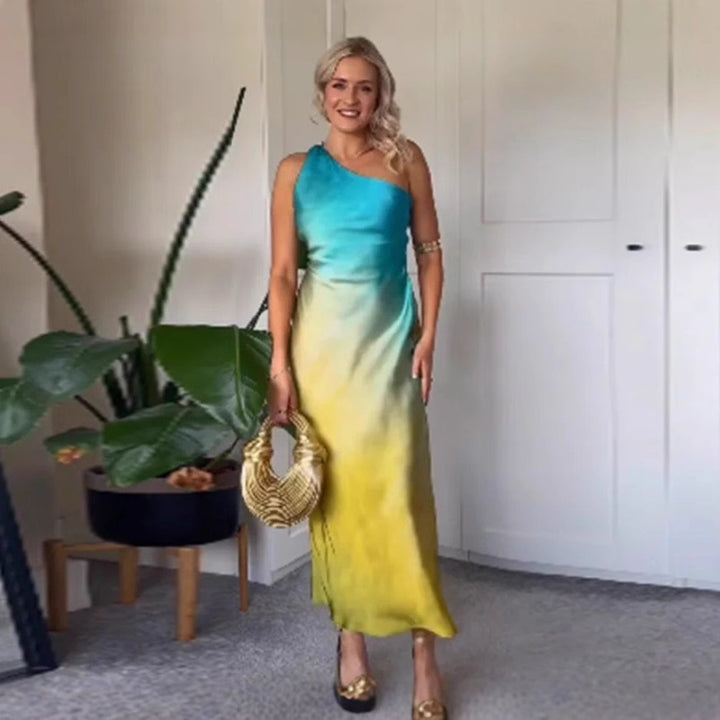 Damen Elegantes asymmetrisches Maxikleid mit sanften Farbverlauf und bequemem Tragekomfort Drune