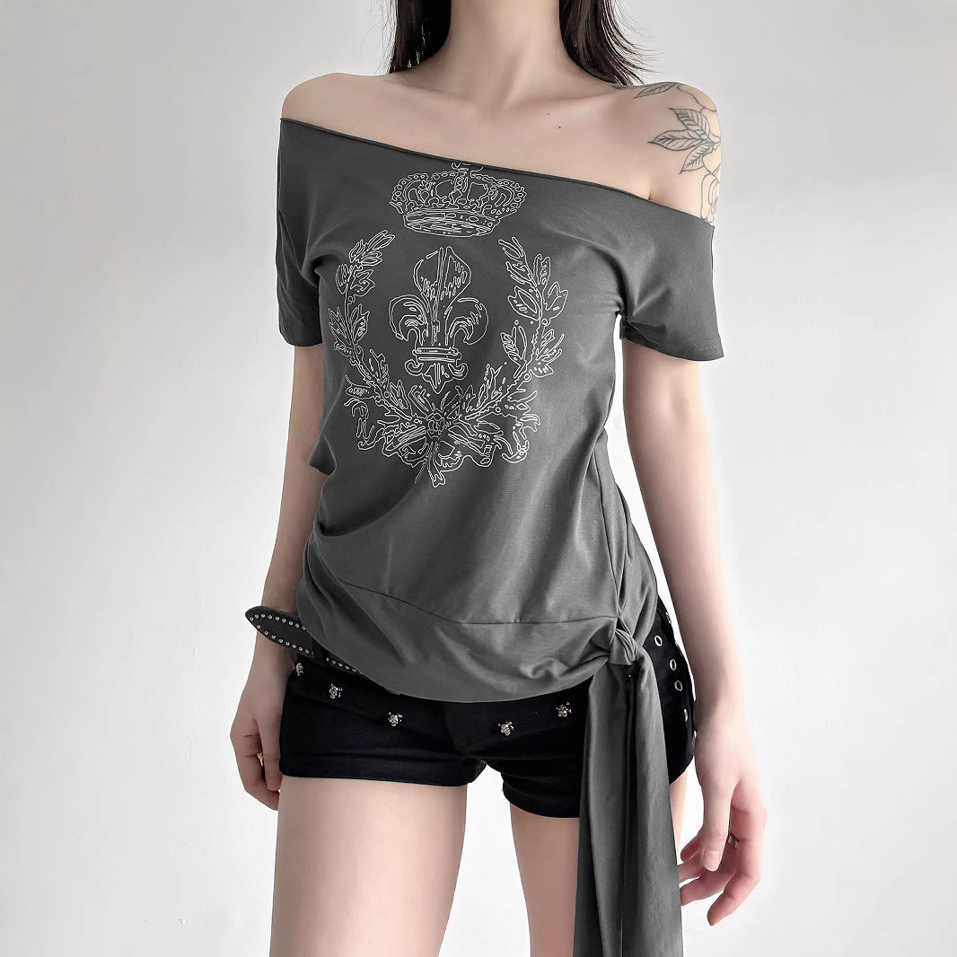 Damen asymmetrisches Top mit dekorativem Knoten Drune