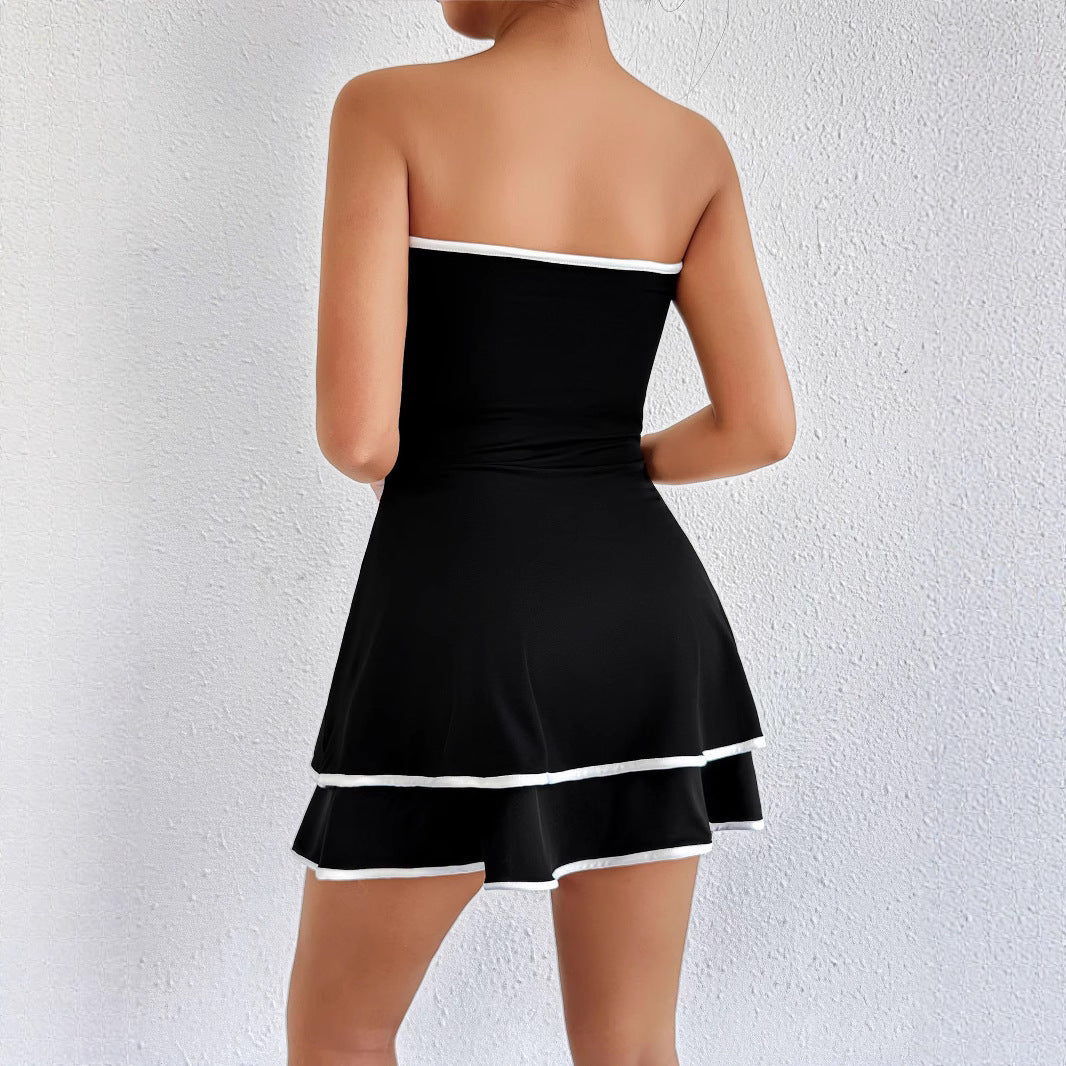 Damen kurzes trägerloses Kleid mit verspieltem Saum Drune