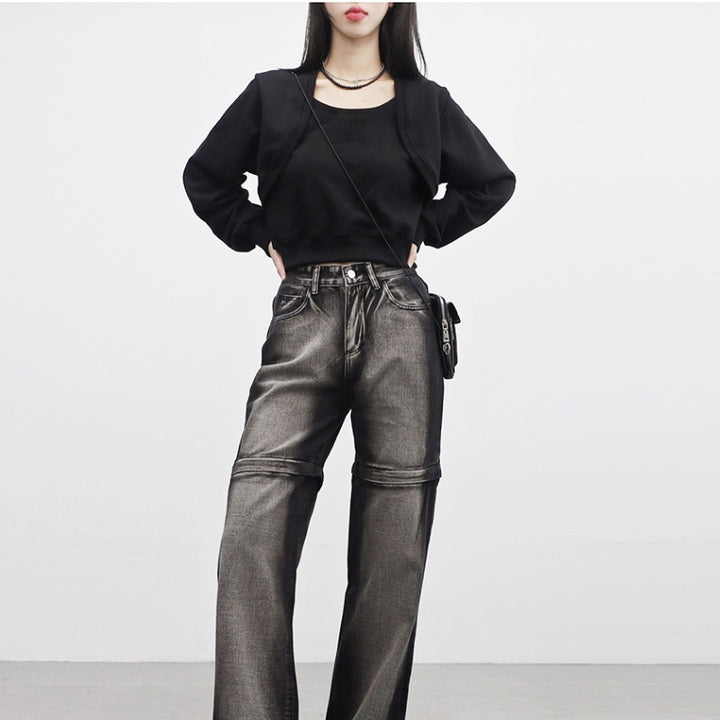 Damen cropped Sweatjacke mit weichen Ärmeln Drune