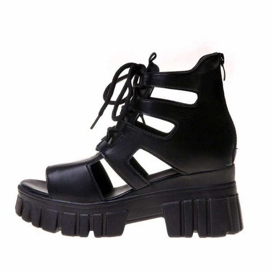 Damen Hochfrontige Schnürsandalen mit robustem Blockabsatz Drune