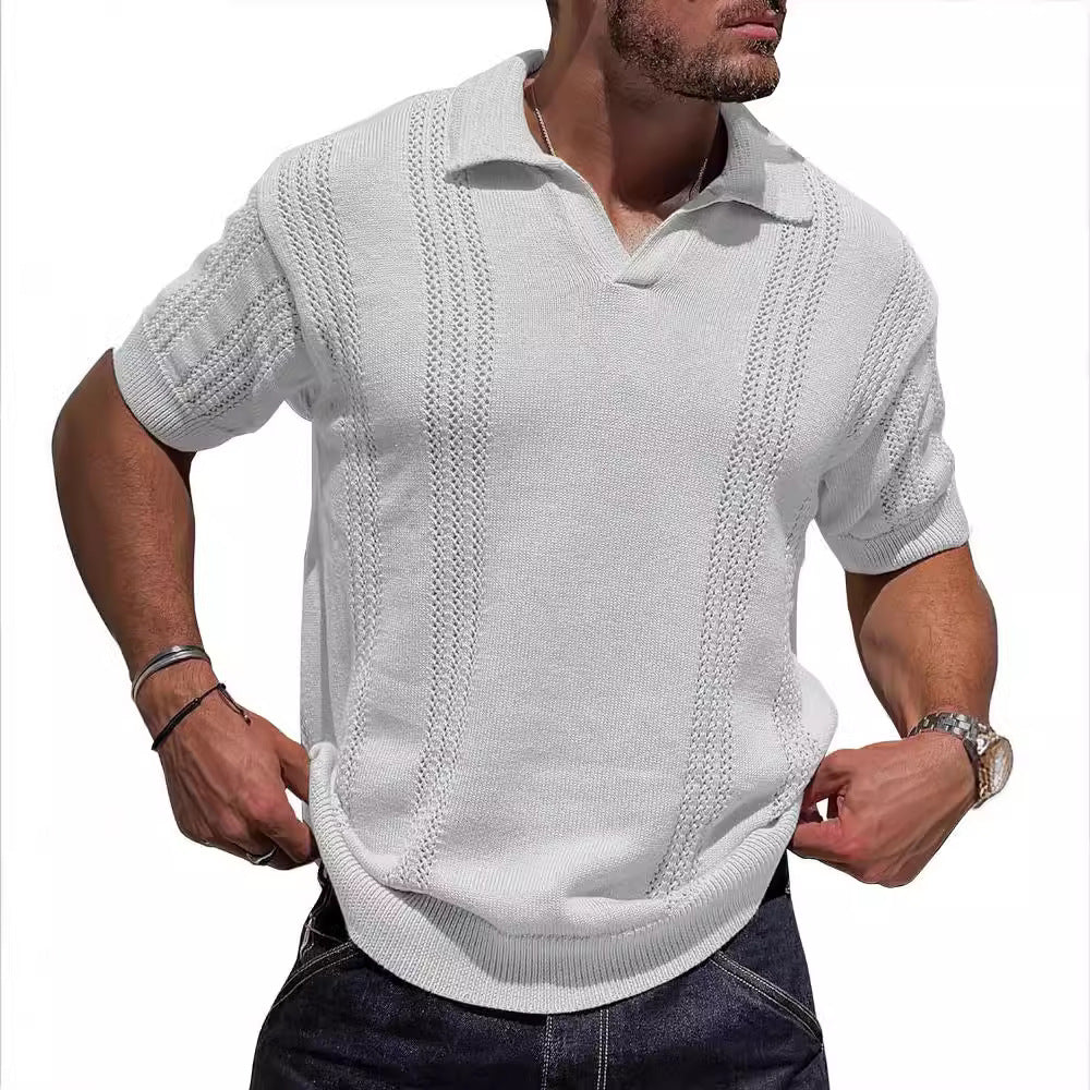 Herren Kurzarm Strickpullover mit strukturierter Oberfläche und Polokragen Drune