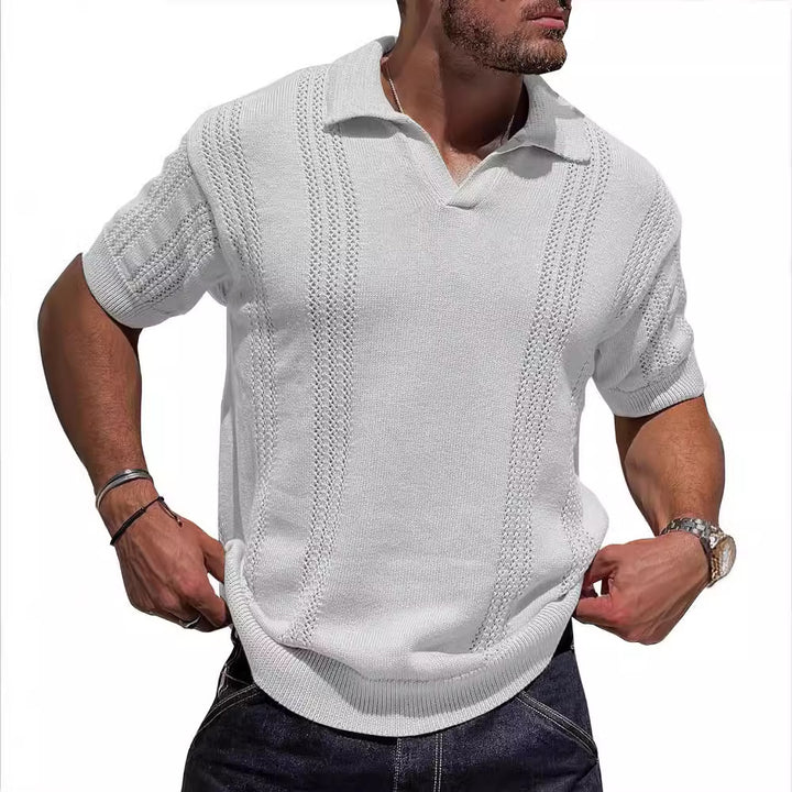 Herren Kurzarm Strickpullover mit strukturierter Oberfläche und Polokragen Drune