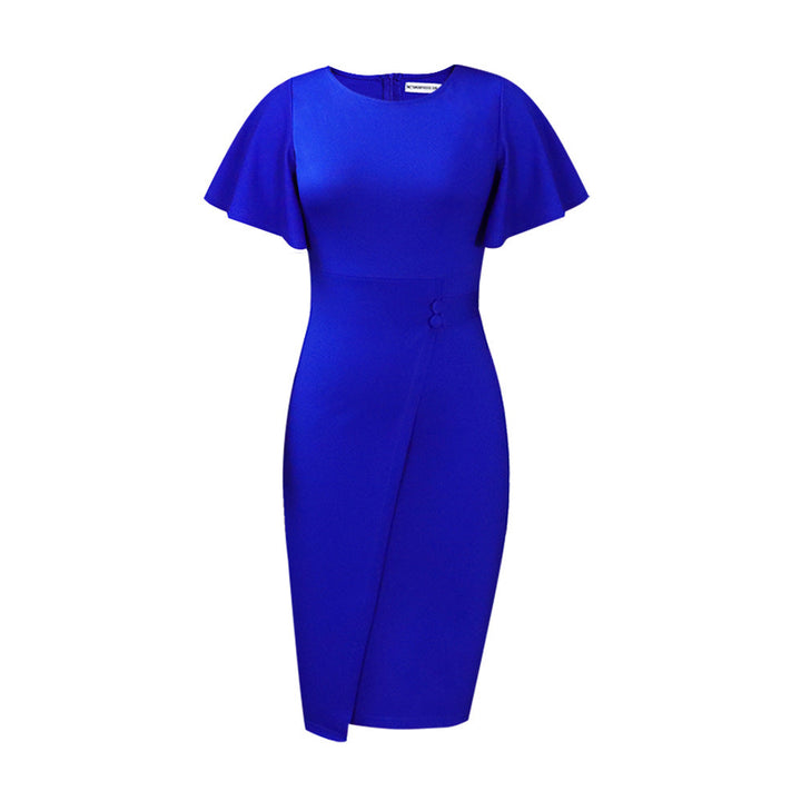 Drune | Damen Figurbetont Wickelstil Midi Kleid mit Kurzen Ärmeln