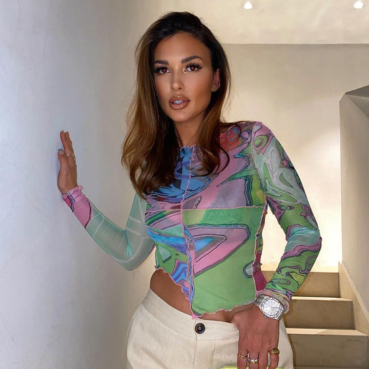Damen Crop-Top mit kreativen grafischen Prints und tailliertem Schnitt Drune