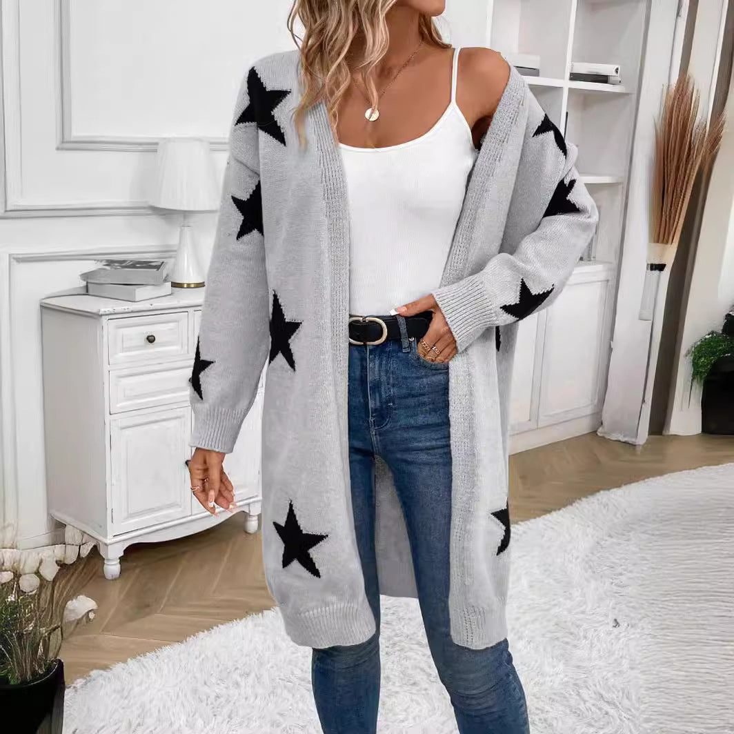 Damen Strickjacke mit modernem Sternenmuster und lässigem Schnitt Drune