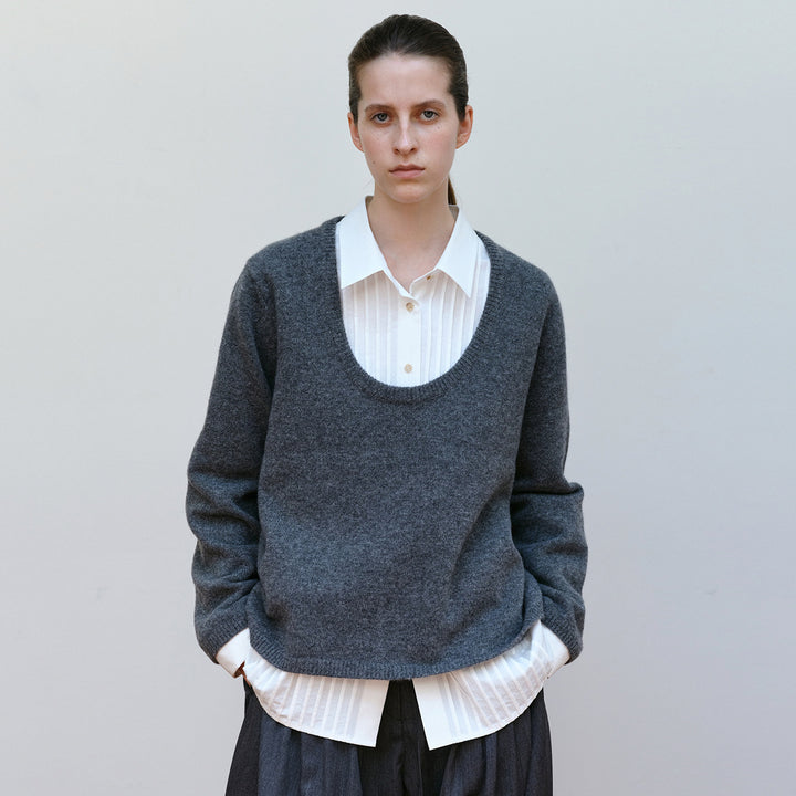 Damen Modischer Strickpullover mit rundem Ausschnitt Drune