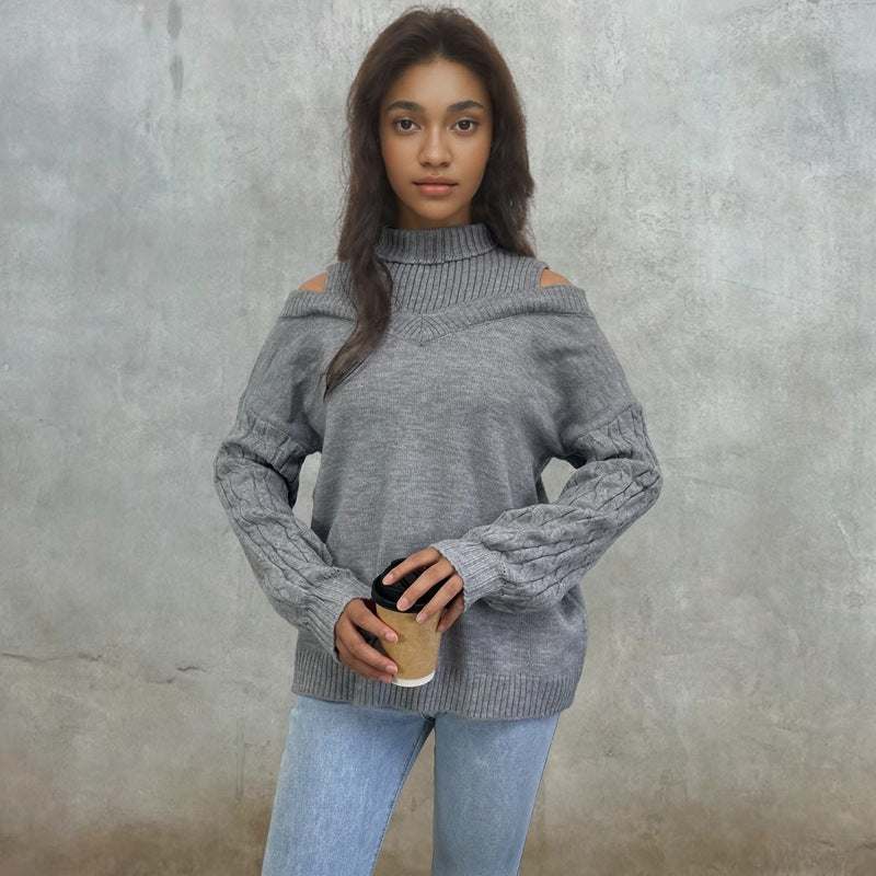 Damen Trendpullover mit schulterfreiem Design und Zopfmuster Drune