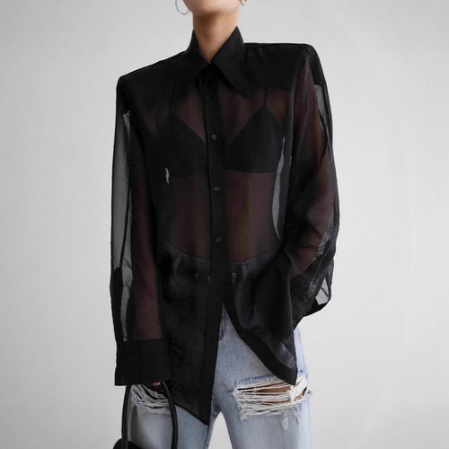Damen transparente Chiffonbluse mit modernem Schnitt und eleganten Details Drune