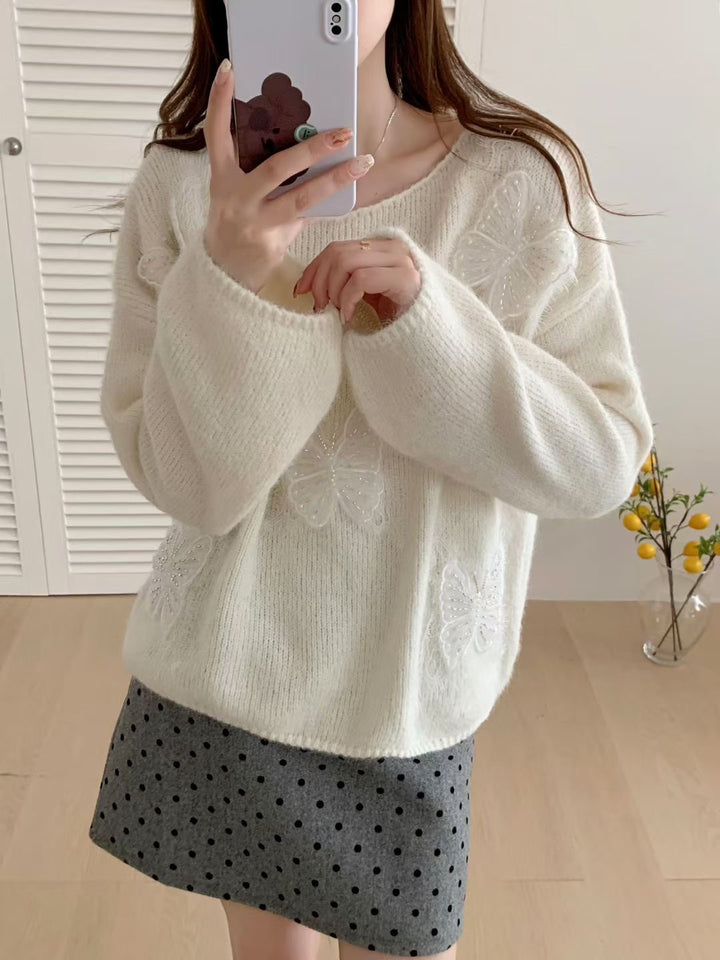 Drune | Eleganter Pullover Aus Besticktem Blumenstrick Für Frauen