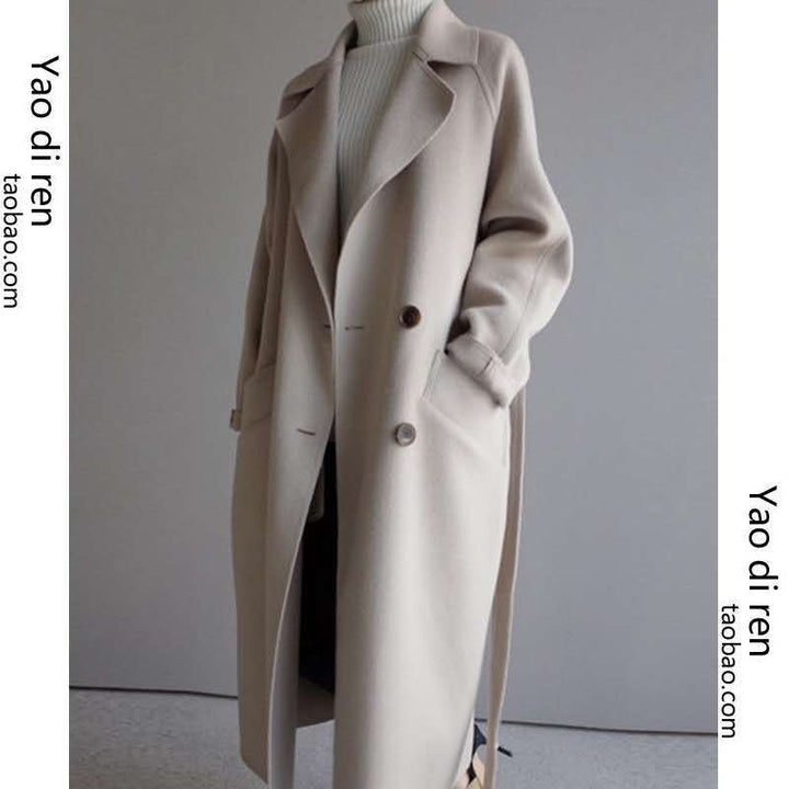 Damen Eleganter warmer Wollmantel mit großzügigem Schnitt Drune
