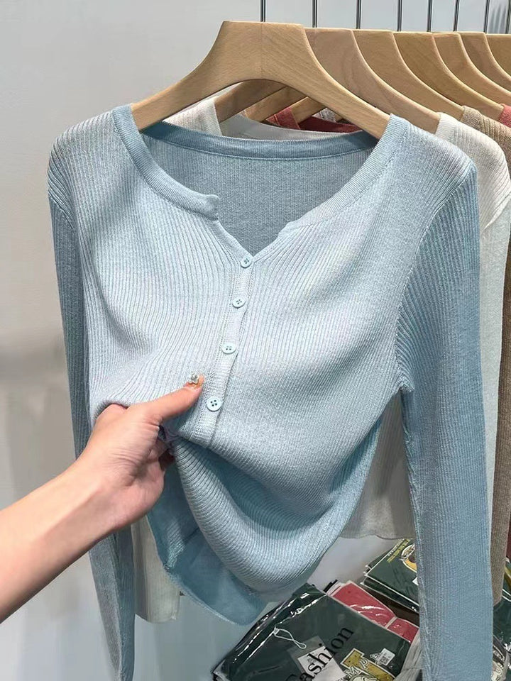 Damen figurbetonte Strickjacke mit elegantem Knopfverschluss und feiner Rippstruktur Drune