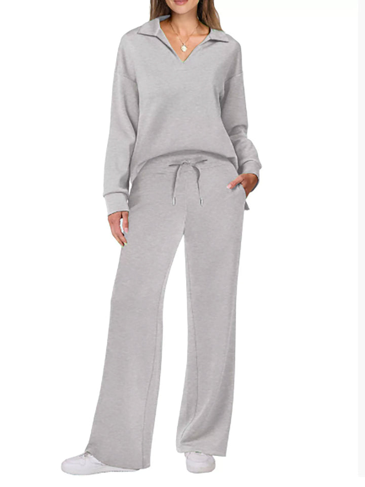 Damen Lässiger Lounge-Set mit weitem Bein und V-Ausschnitt Drune