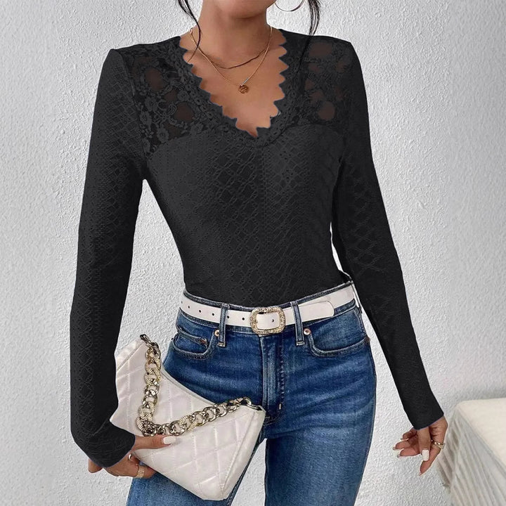 Damen Elegantes Spitze-Top mit V-Ausschnitt Drune