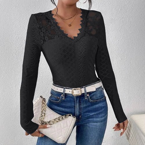 Damen Elegantes Spitze-Top mit V-Ausschnitt Drune