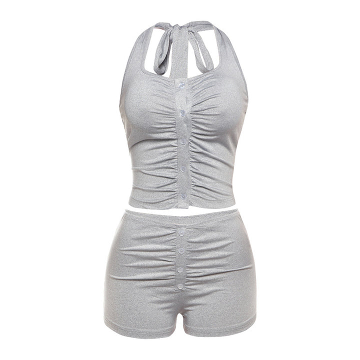 Damen Sportliches Zweiteiler-Set mit Knopfleiste und gerafftem Design Drune