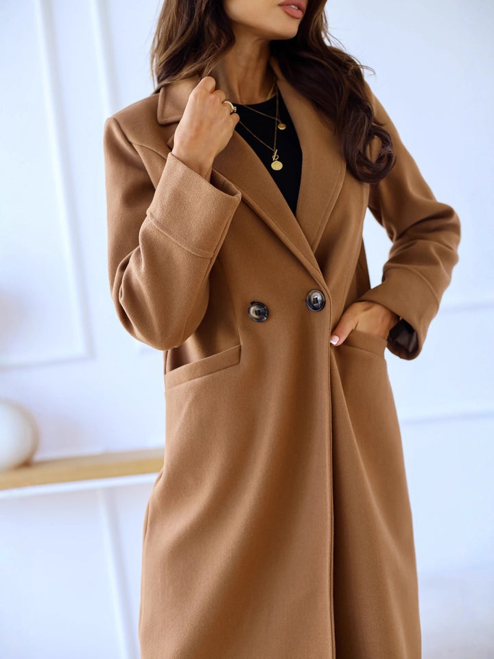 Damen Eleganter und modischer Wollmantel mit doppelter Knopfreihe Drune