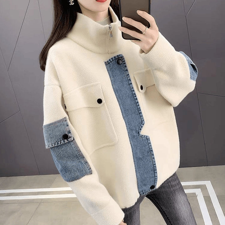 Damen Übergangsjacke mit modernem Denim-Detail und hohem Kragen Drune