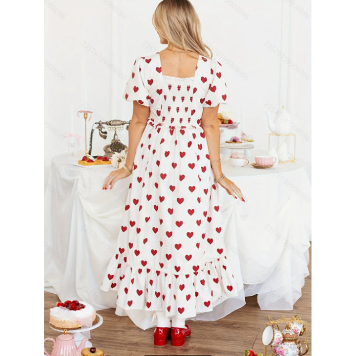 Damen Maxikleid mit verspieltem Herzmuster und Volantdetails Drune