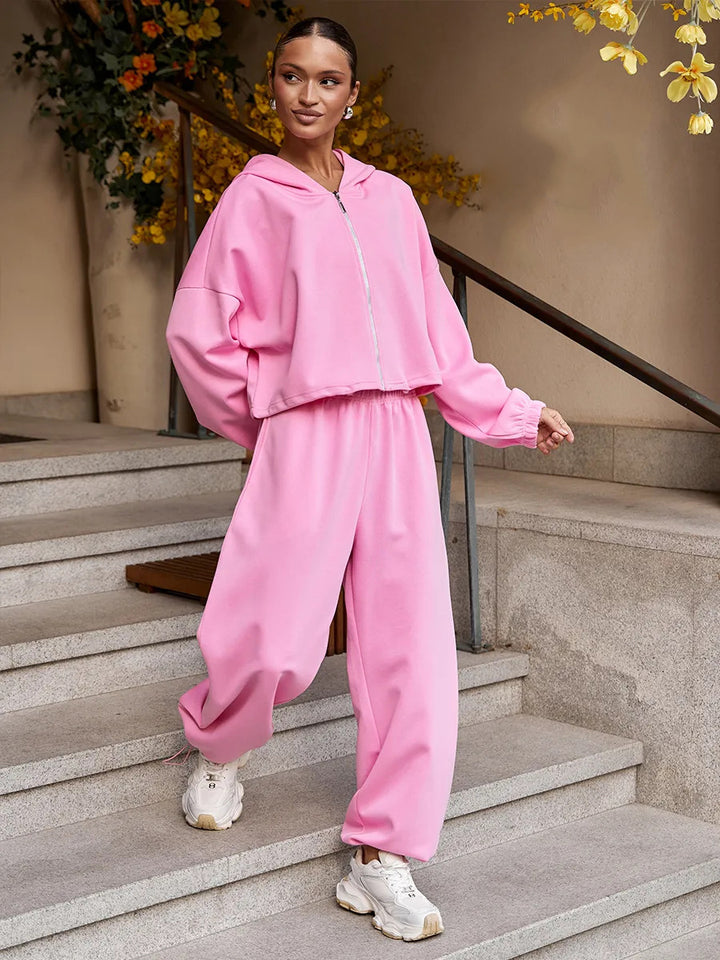 Damen Bequemer und stilvoller Freizeit-Loungewear-Jogginganzug mit Kapuze Drune