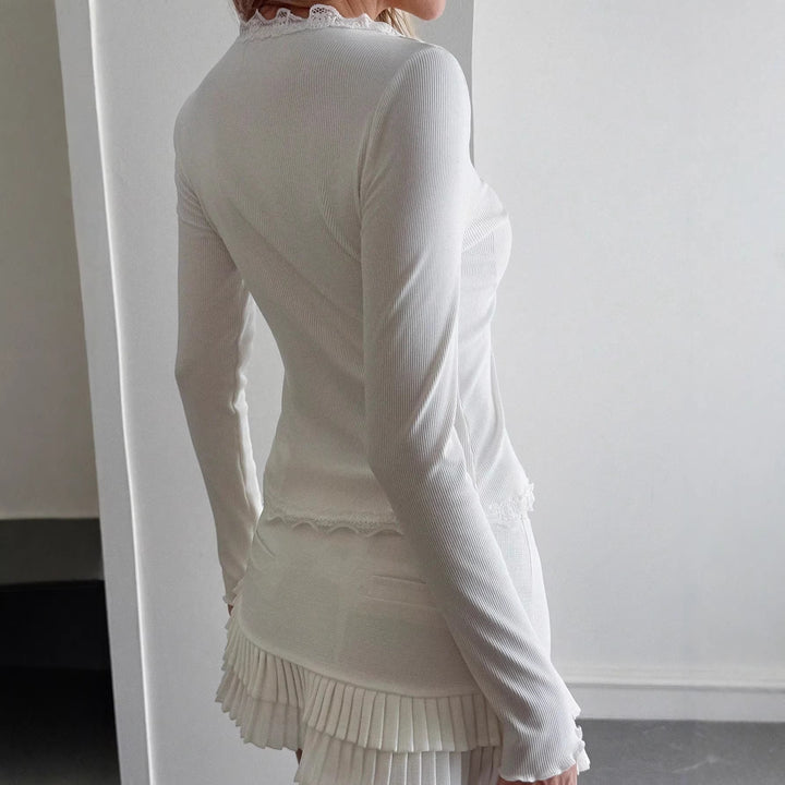 Damen Langarmshirt mit zarten Spitzen- und Knopfdetails Drune