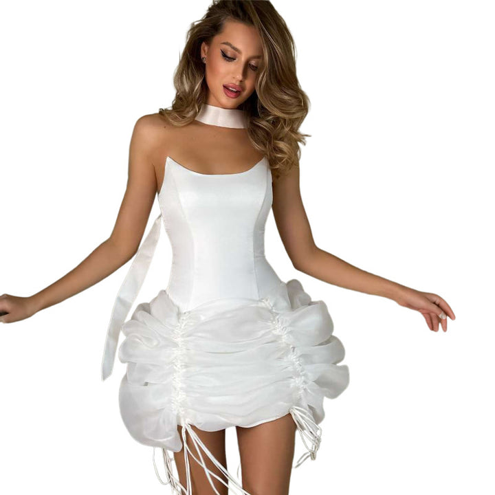 Damen Minikleid mit raffiniertem Drapierungsdesign und verstellbaren Trägern Drune